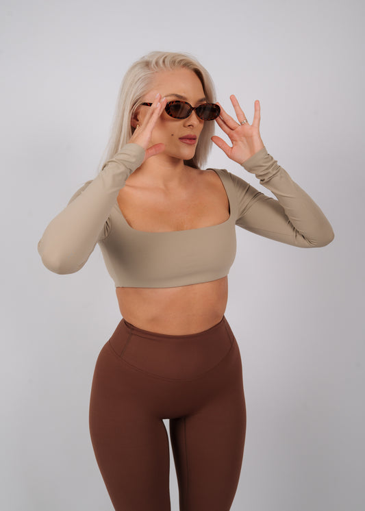 Inspire Long Sleeve Crop Top | Sand Beige