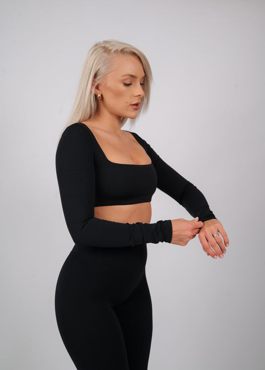 Inspire Long Sleeve Crop Top | Black