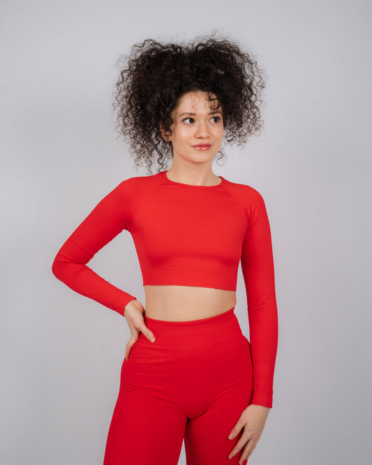 Define Long Sleeve Crop Top | Chilli Red