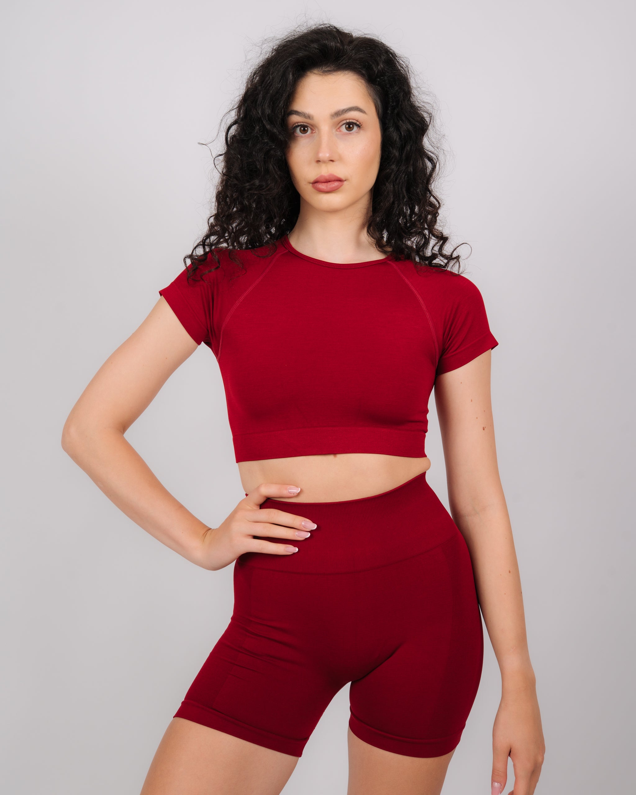 Define Short Sleeve Crop Top | Cherry Red