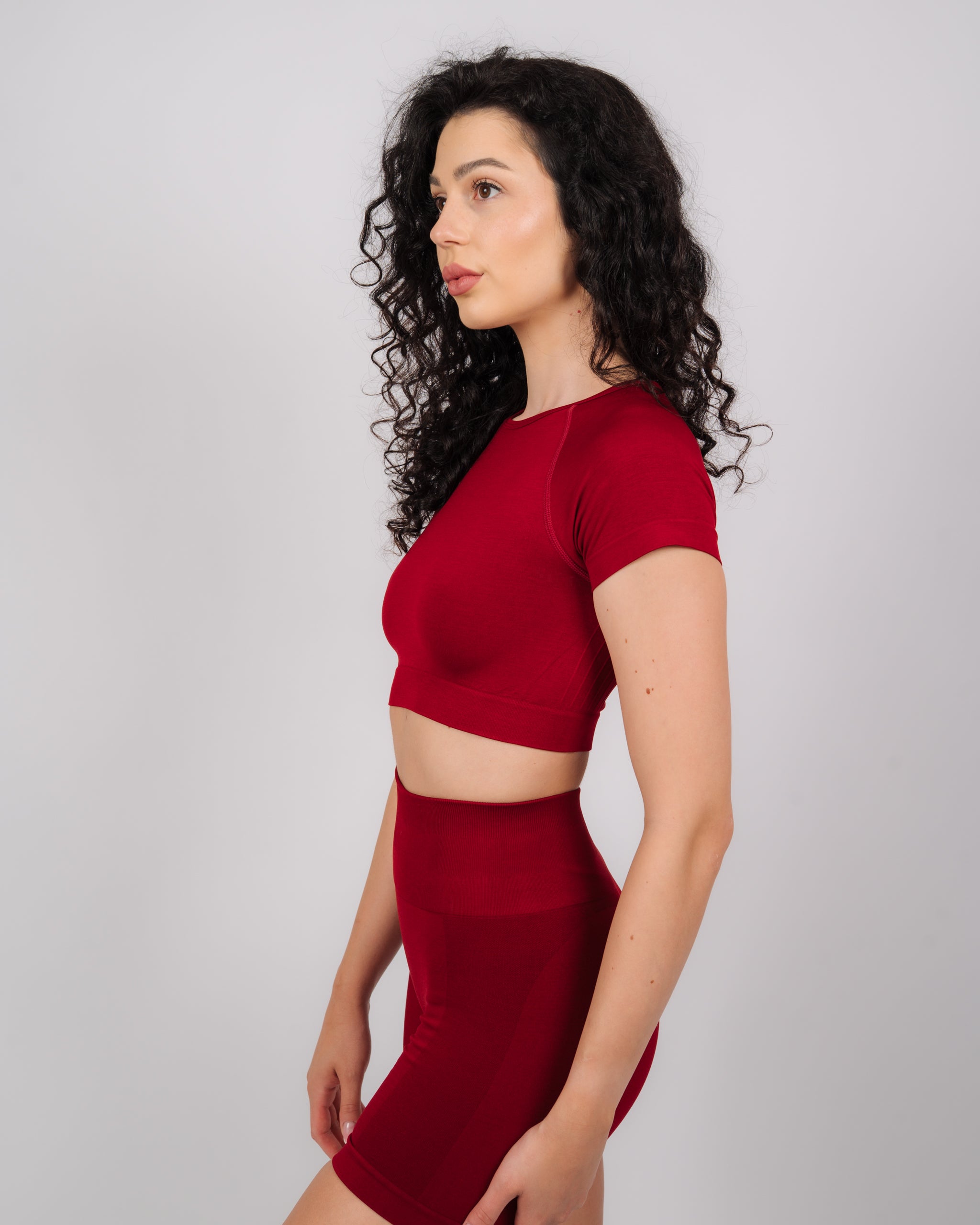 Define Short Sleeve Crop Top | Cherry Red