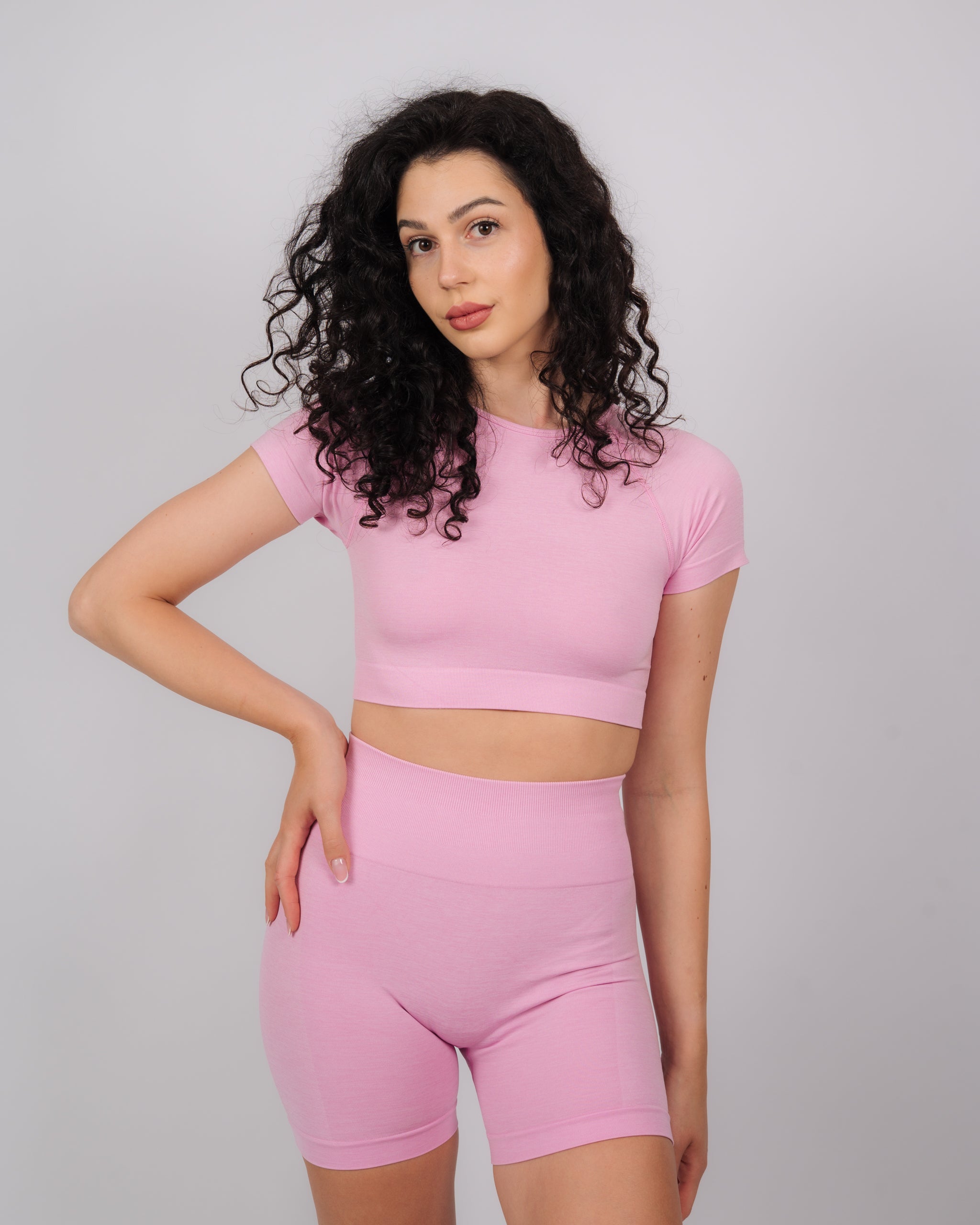 Define Short Sleeve Crop Top | Baby Pink