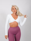 Inspire Long Sleeve Twist Crop Top | White