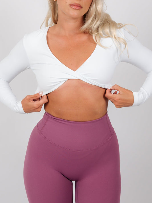 Inspire Long Sleeve Twist Crop Top | White