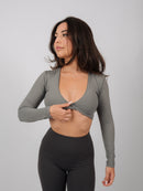 Inspire Long Sleeve Twist Crop Top | Stone Gray