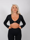 Inspire Long Sleeve Twist Crop Top | Black